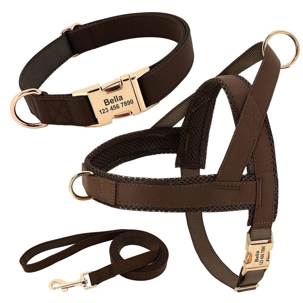 Brown 2 Set (Harness Collar Leash)